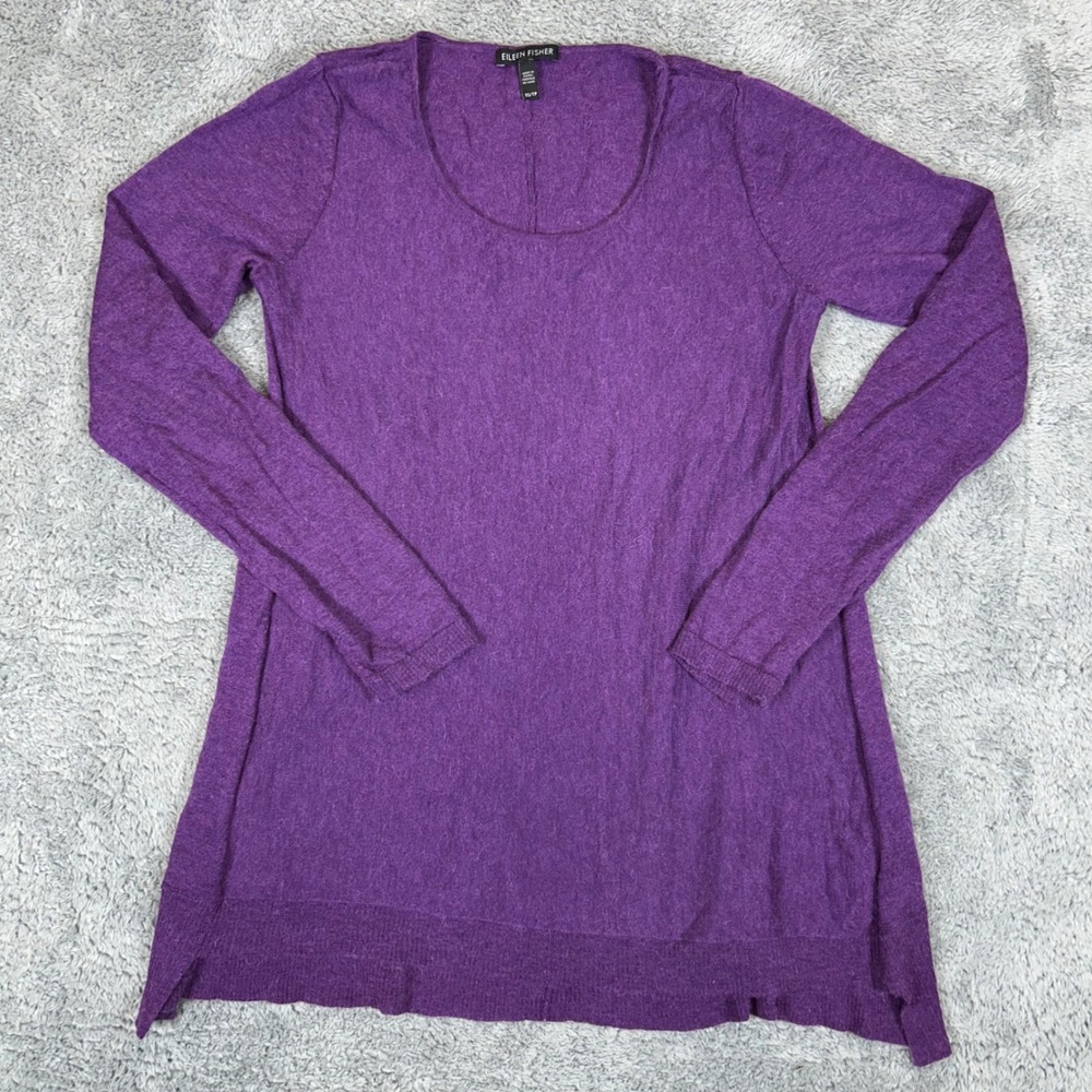 Eileen Fisher Purple Merino Wool Alpaca Blend Scoop Neck Tunic Sweater XS